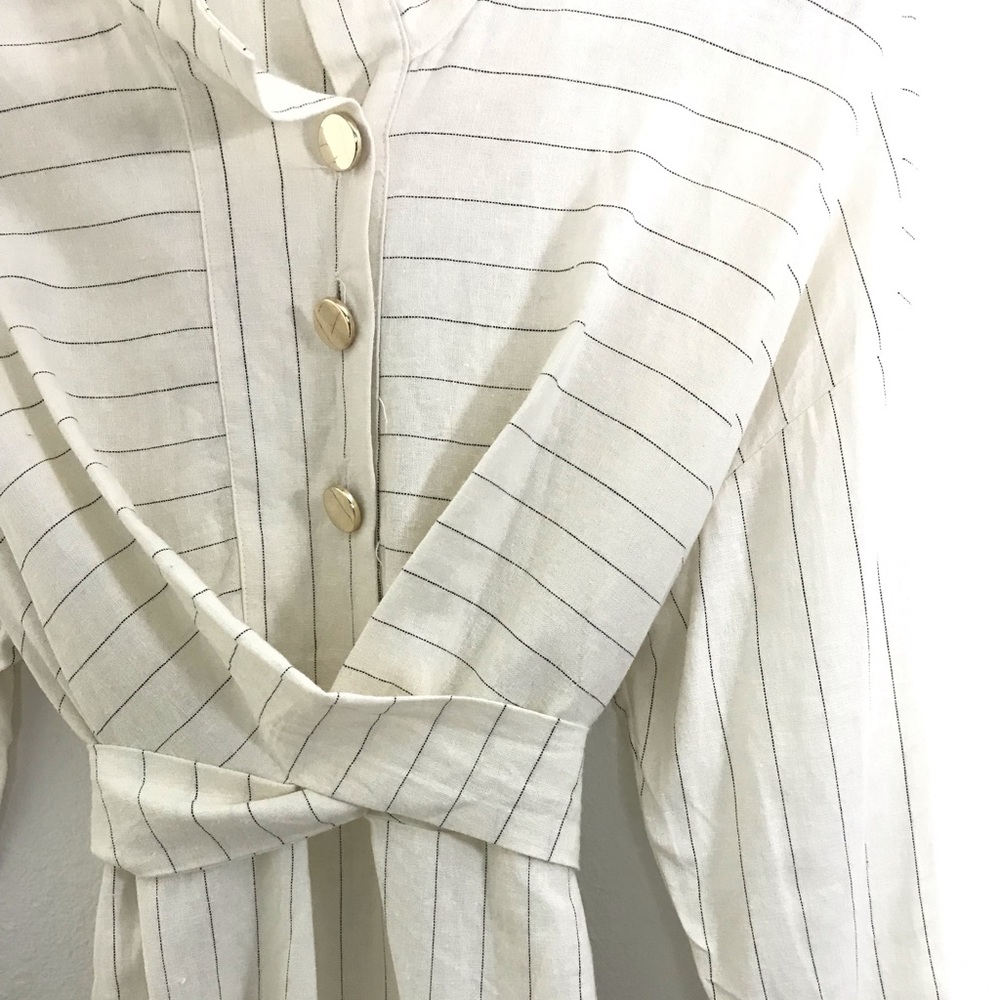 Zara Linen Shirt Dress - Midi Length - Cream with Stripes - Picture 5 of 7